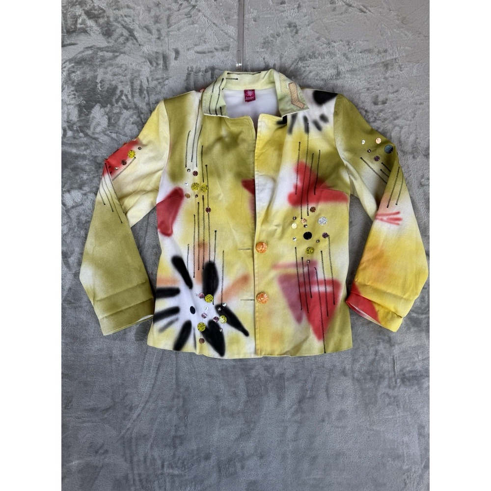 SANDY‎ STARKMAN Women's Medium Bright Geometric Stitched Artsy Jacket Blazer